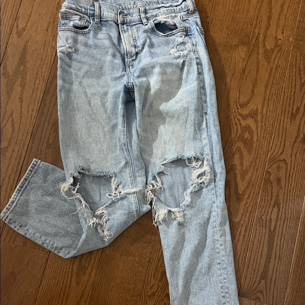 American Eagle Outfitters Light Blue Super High Rise Ankle Straight Jeans